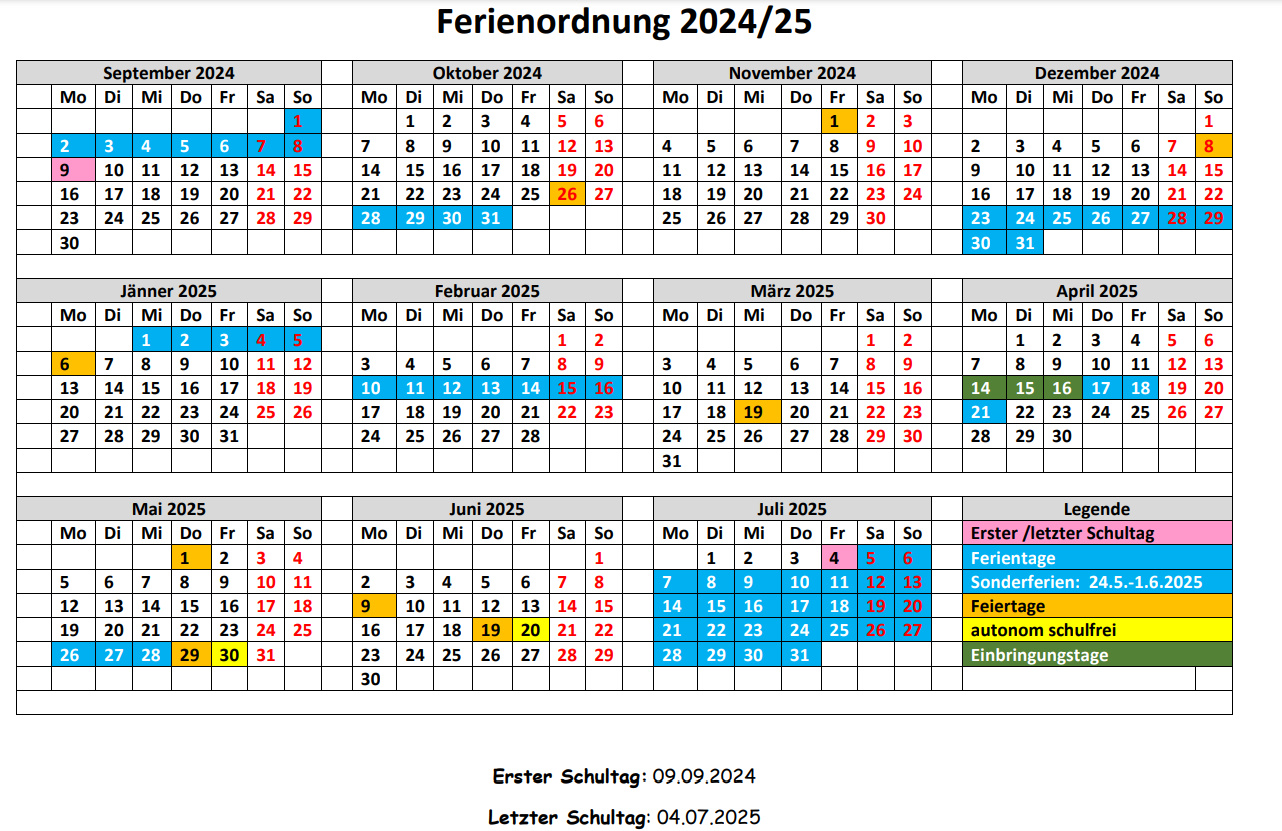 Ferienordnung 2024/25