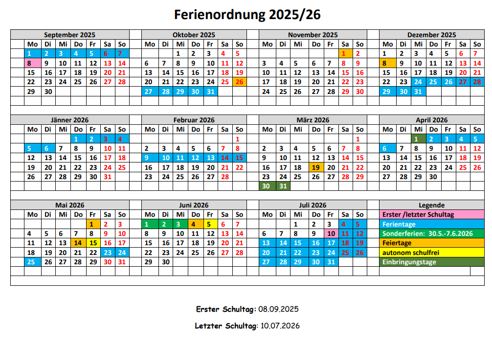 Ferienordnung 2025/26